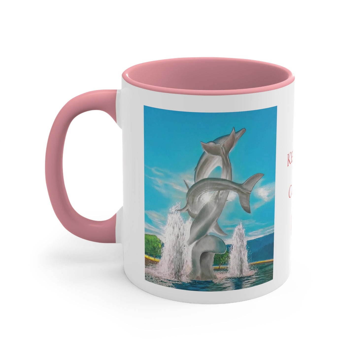 11oz Accent Mug | "The Dolphins" Kelowna, BC Canada Text | Custom Art Print