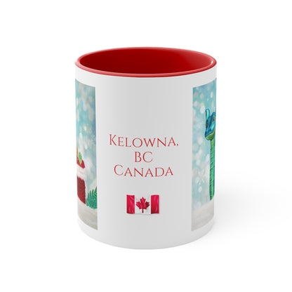 11oz Accent Mugs | "Ogopogo & Santa Bag" Kelowna, BC Canada Text | Custom Christmas Art Print
