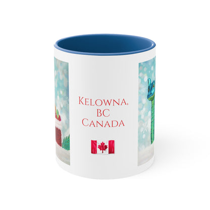 11oz Accent Mugs | "Ogopogo & Santa Bag" Kelowna, BC Canada Text | Custom Christmas Art Print