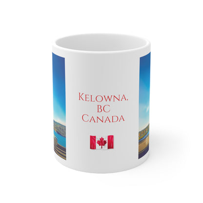 11oz White Ceramic Mugs | "THE SAILS" Kelowna, BC Canada Text & Flag | Custom Art Print