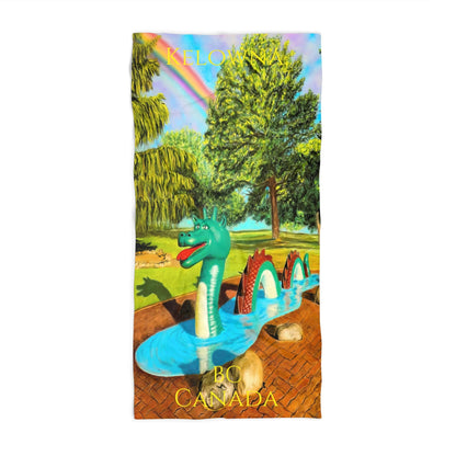 Beach Towel - "Ogopogo Statue" & Kelowna, BC Canada Text | Custom Art Print