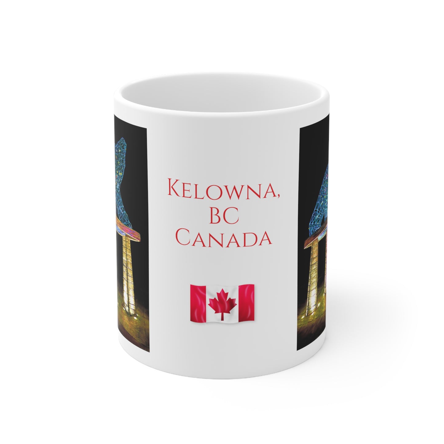11oz White Ceramic Mug - "BEAR" Kelowna, BC Canada Text & Flag | Custom Art Print