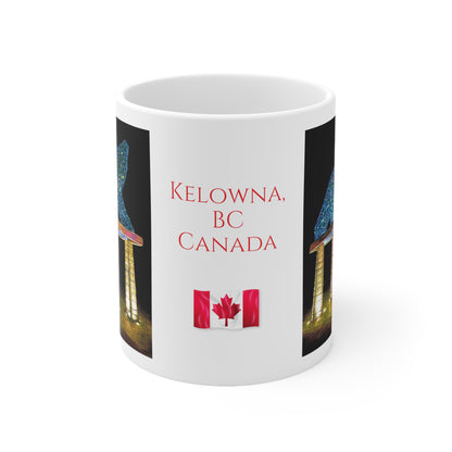 11oz White Ceramic Mug - "BEAR" Kelowna, BC Canada Text & Flag | Custom Art Print