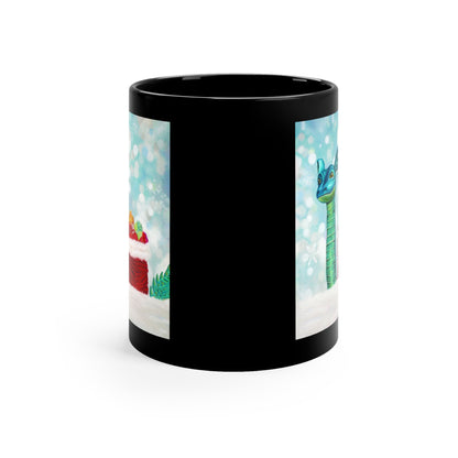 11oz Black Ceramic Mug | "Ogopogo & Santa Bag" Kelowna Christmas Edition | Custom Art Print