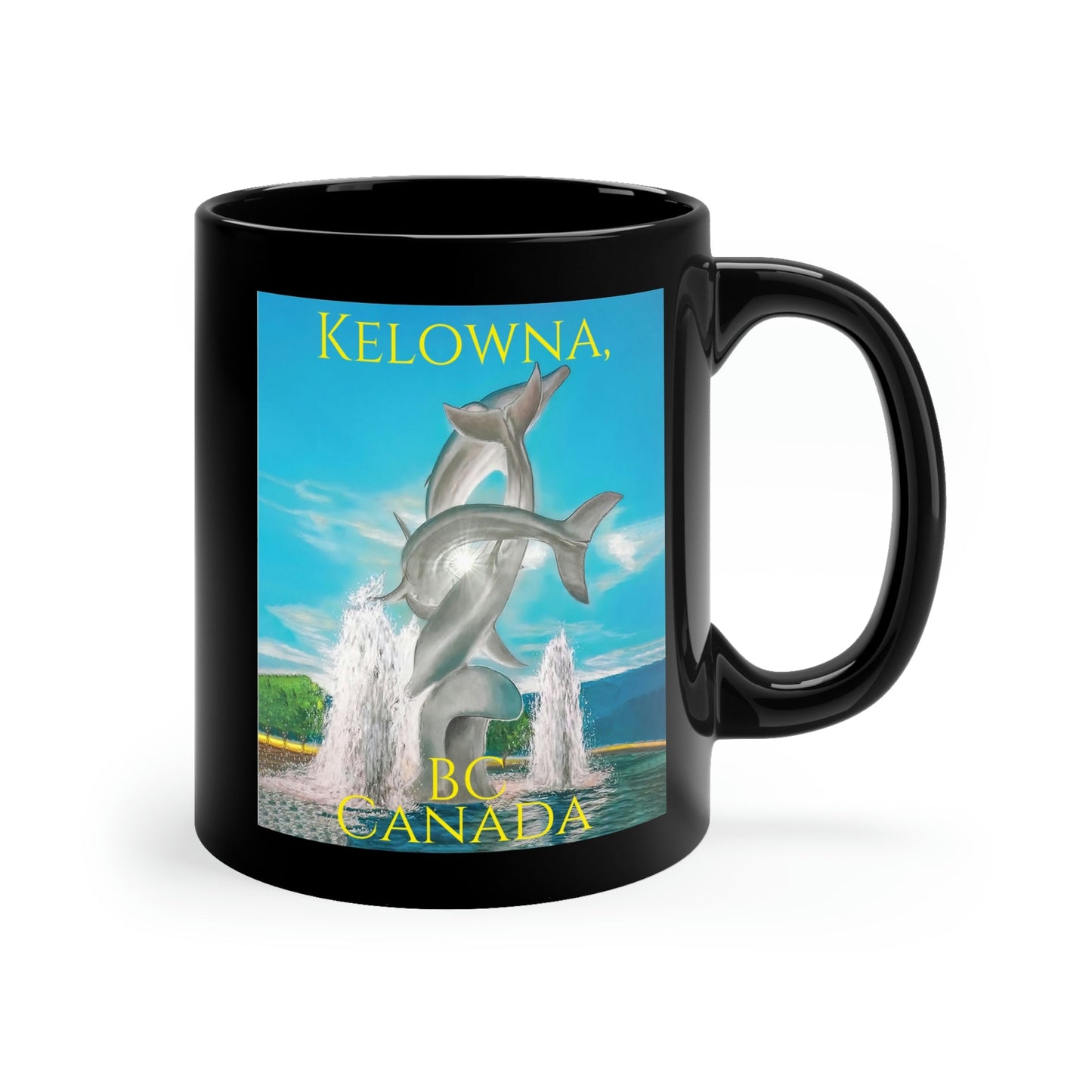 11oz Black Mug - "The Dolphins" Kelowna, BC (With Text)