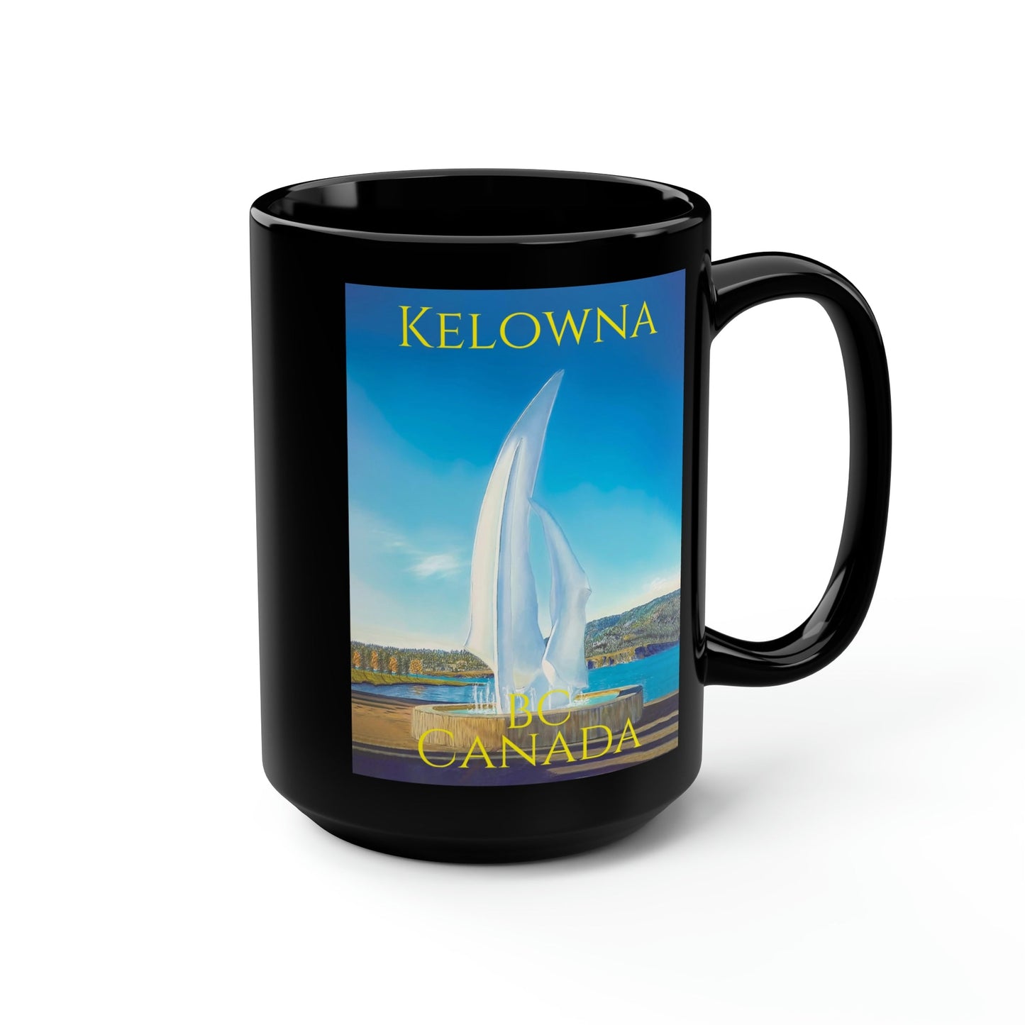 15oz Black Mug - "THE SAILS" Kelowna, BC (With Text)