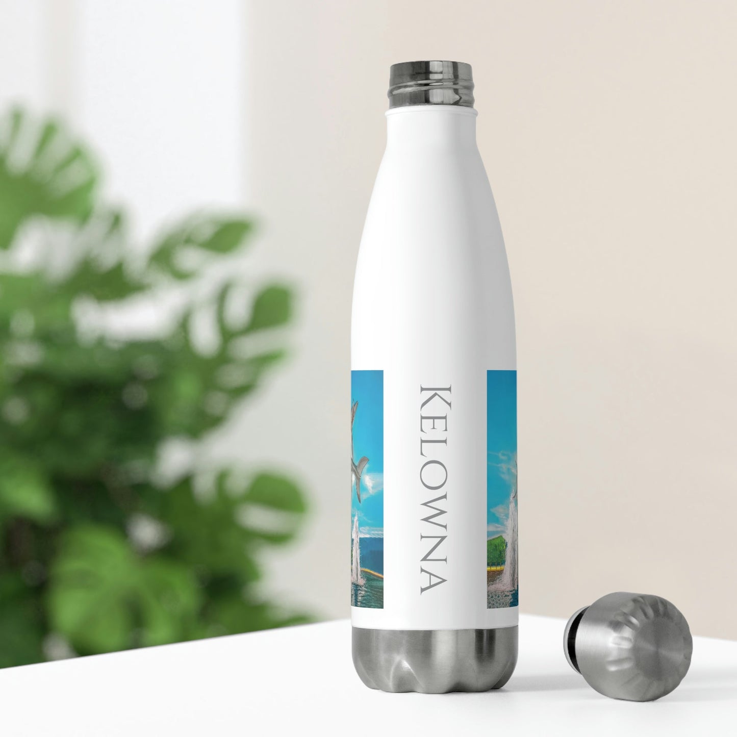 20oz Insulated Water Bottle - "The Dolphins" - Kelowna Text | Custom Art Print