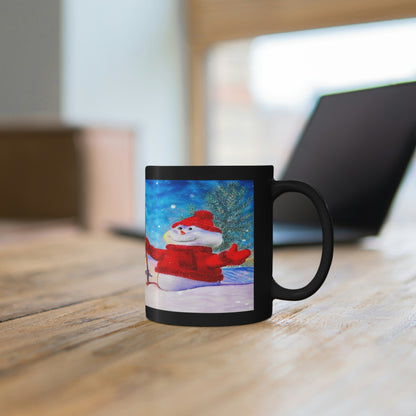 11oz Black Ceramic Mug | "Ogopogo & Frosty" Kelowna Christmas Edition | Custom Art Print