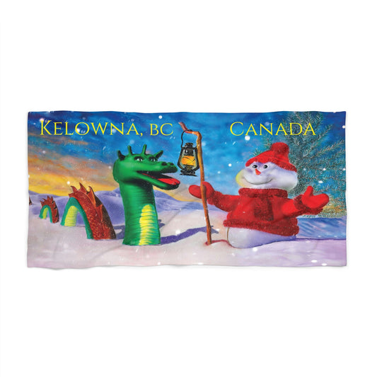 Beach Towels - "OGOPOGO & FROSTY" Kelowna, BC (With Text)