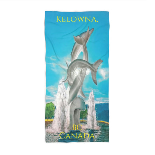Beach Towels - "THE DOLPHINS" Kelowna, BC (With Text)
