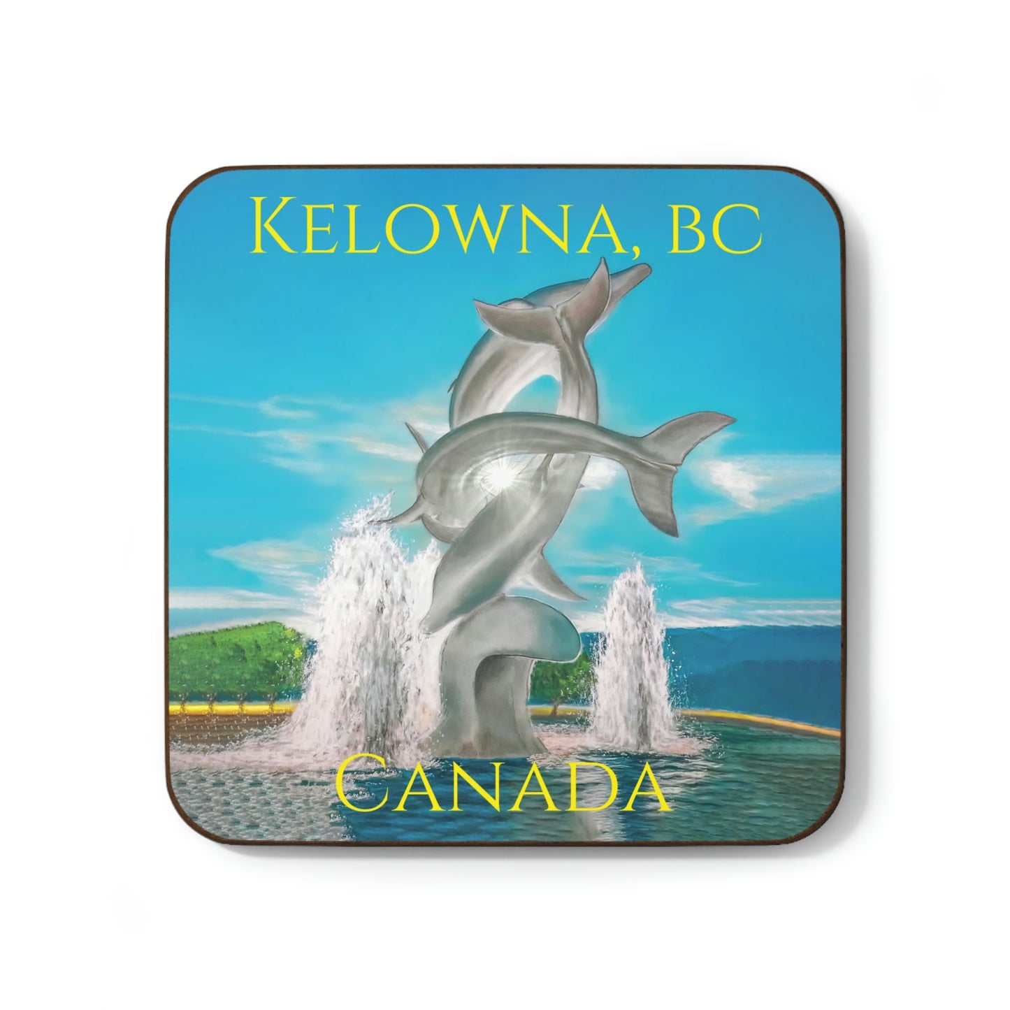 Coasters (Hardboard Back) - "THE DOLPHINS" Kelowna, BC (With Text)