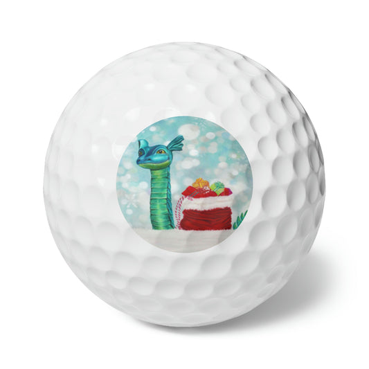 Golf Balls, 6pcs - "Ogopogo & Santa Bag" Kelowna, BC | Custom Artwork Print