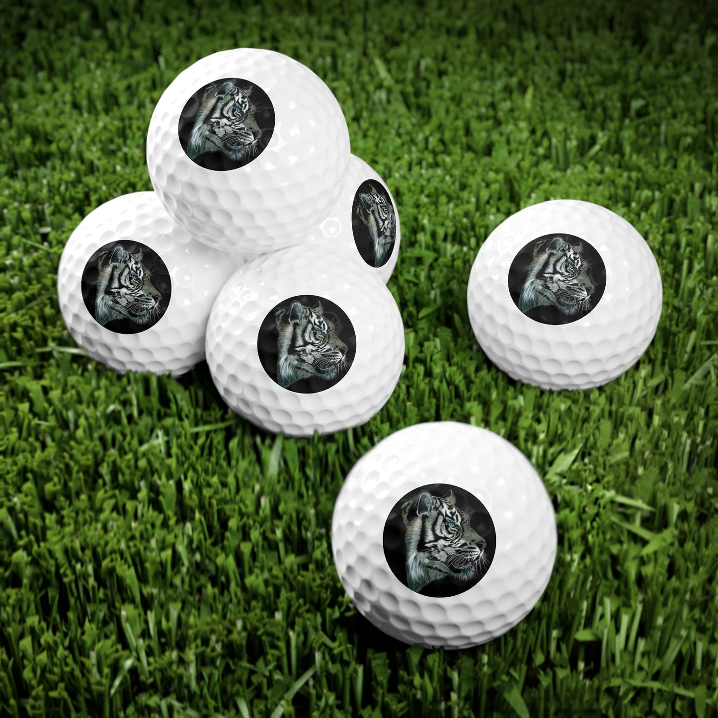 Golf Balls, 6pcs - "WHITE TIGER" Custom Art Print