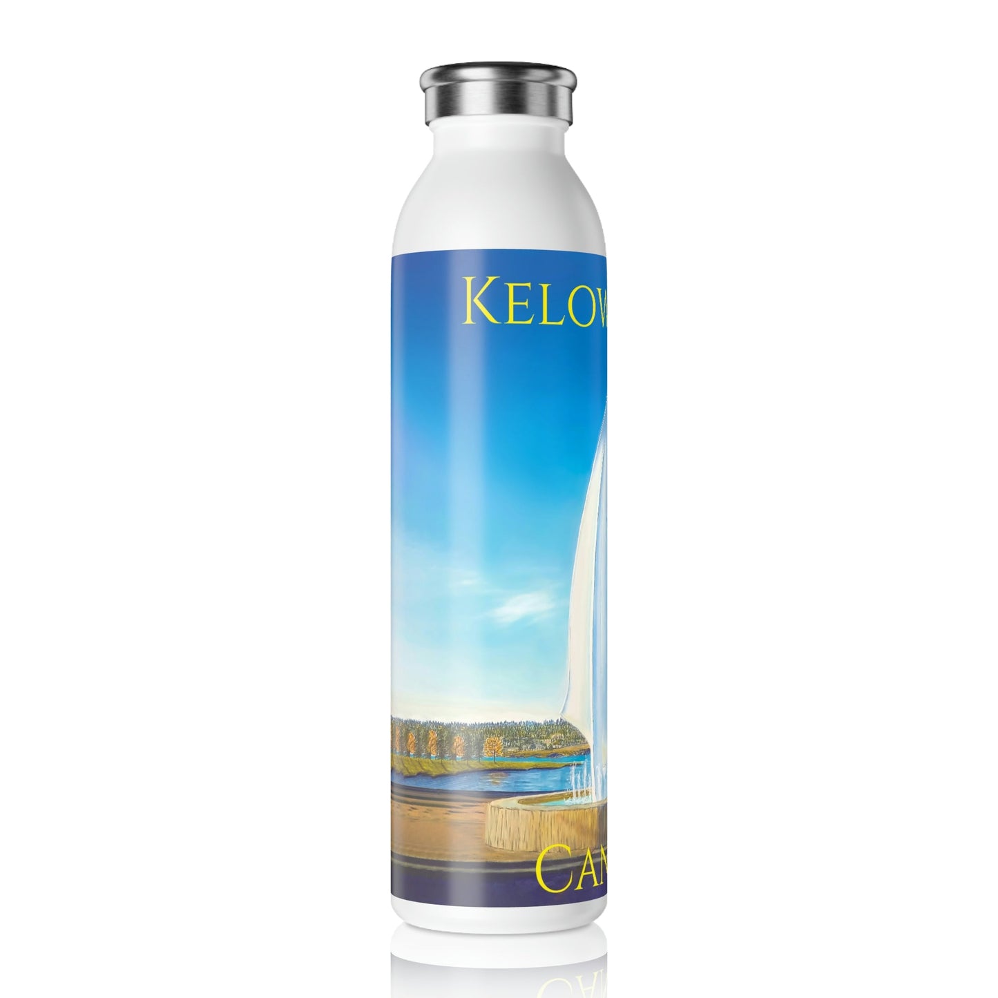 Slim Water Bottle | "The Sails" & "Kelowna, BC Canada" Text | Custom Art Print