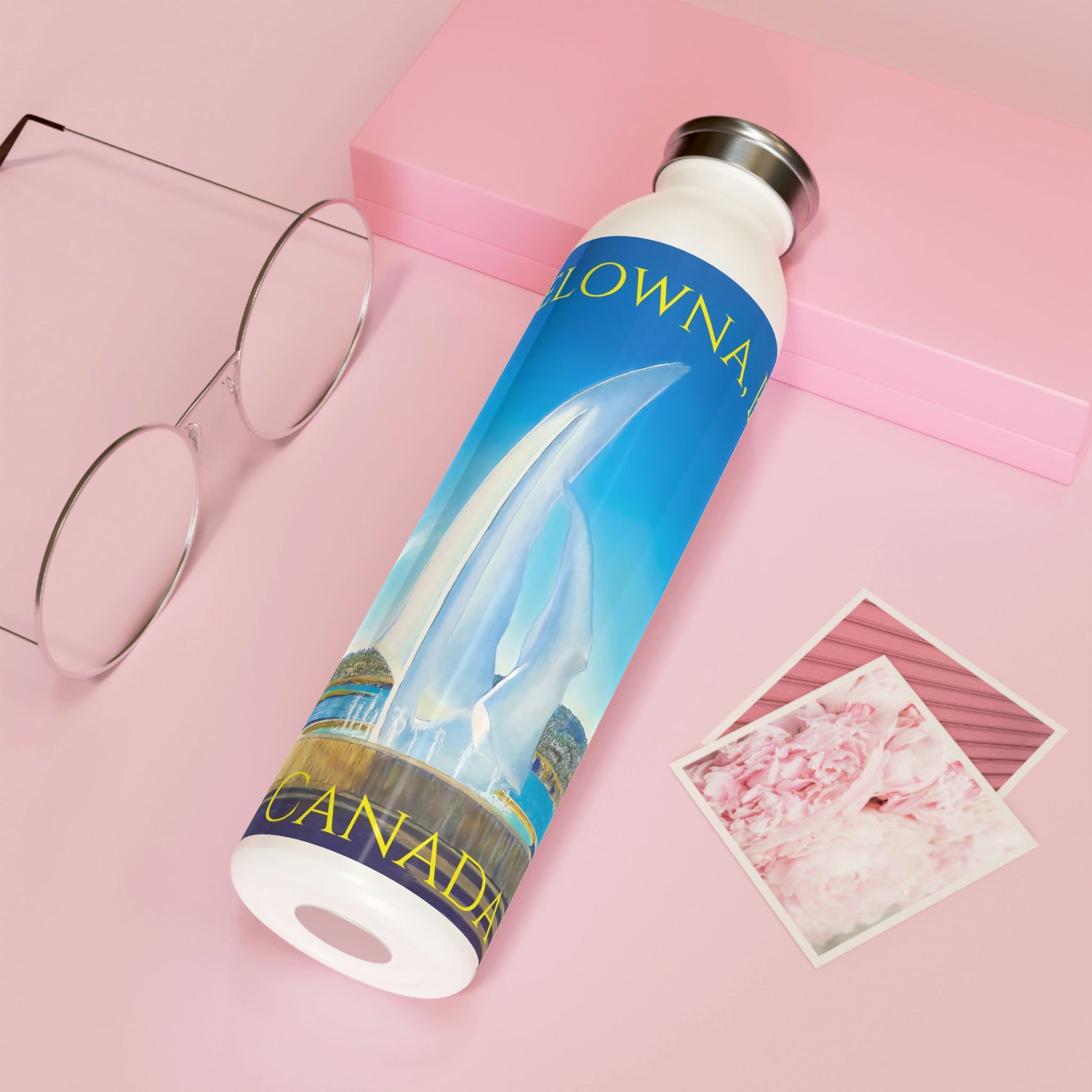 Slim Water Bottle | "The Sails" & "Kelowna, BC Canada" Text | Custom Art Print