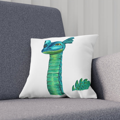 Spun Polyester Throw Pillow (White) - "LADY OGOPOGO" Kelowna, BC