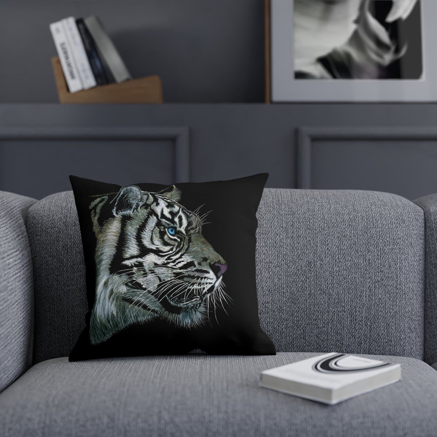 Spun Polyester Throw Pillow - "WHITE TIGER"